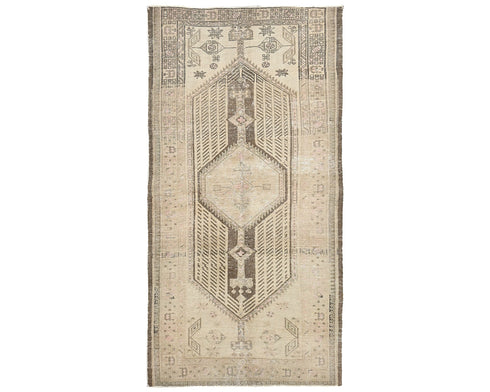 7 Ft Vintage Brown Persian Style Hand Knotted Low Pile Wool Runner Rug